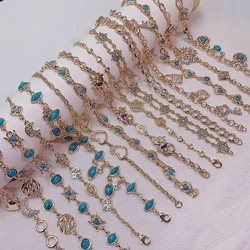 10Pcs Luxurious Turquoise Inlay Kirsite Women's Bracelet Elegant Fashion Mixed Style Multi Piece Set Bracelet Handmade Jewelry