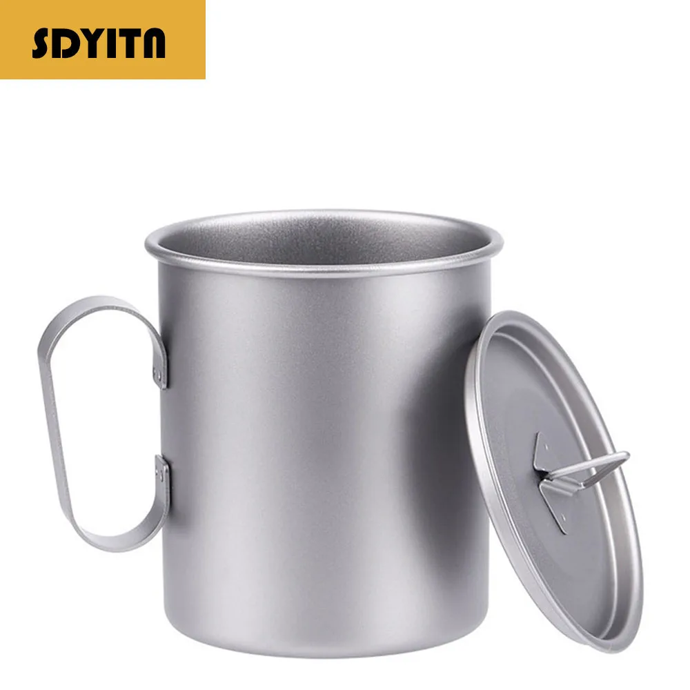 Lightweight Outdoor Titanium Cup Camping Hiking Portable Mug with Solid Rigid Handle Titanium Water Tea Coffee Cup for Outdoor