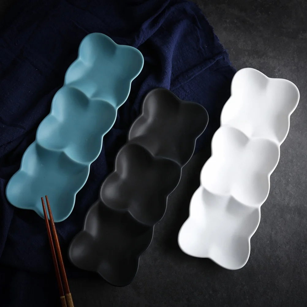

Ceramic Appetizer Serving Tray Nordic Style Three Grid White Snack Plates for Sauce Dip Condiments Spice Dish Tray