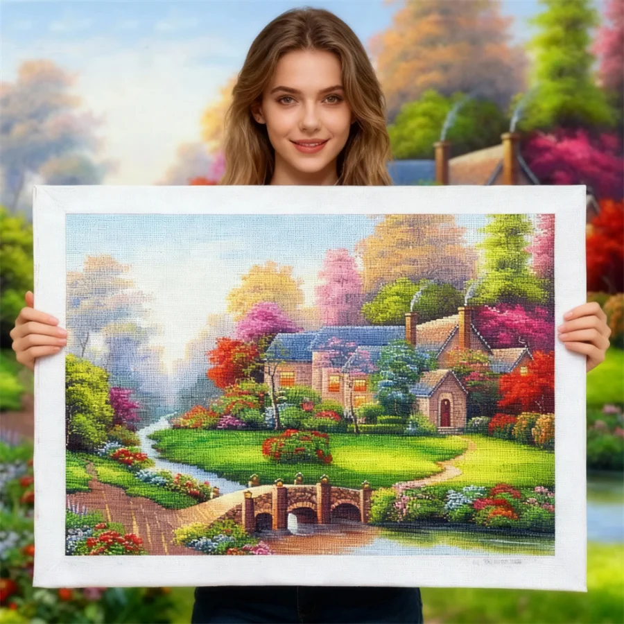 

Landscape Countryside New style printed Canvas DIY cross stitch kits set arts Craft Embroidery Needlework Sewing thread painting