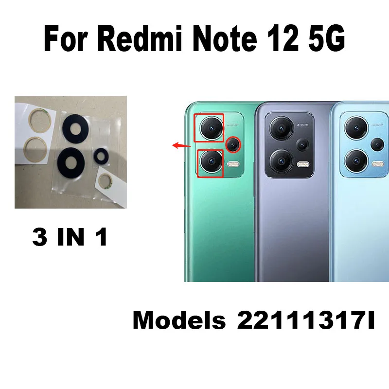 1PCS For Xiaomi Redmi Note 12 Pro Plus + 4G 5G Back Camera Glass Rear Lens Cover With Frame Ahesive Sticker Replacement