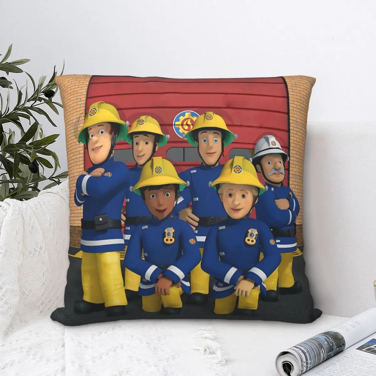 Team Polyester Cushion Cover Fireman Sam Animated For Home Car Decorative Kawaii Cojines Decorativos