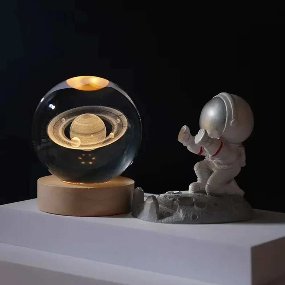 Lampe de nuit de bureau boule de plasma en verre de cristal sculpté en 3D, LED Shoous Moon Light, base USB Plug In, cadeaux fantaisie, coût performance