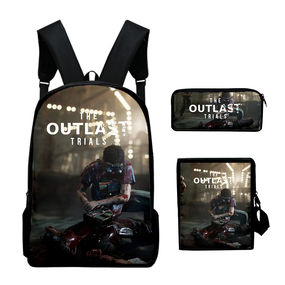 The Outlast Trials 2023 New Backpack 3 Pieces Sets Shoulder Bags Unisex Daypack Zipper Bag Unique Pencil Bag