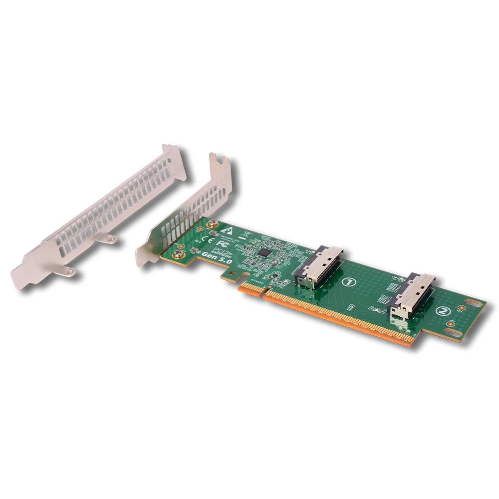 PCIe 5.0 4.0 16x To MCIO 8i Split Riser Card SlimSAS 8654 Adapter Motherboard for Server 1U GPU External Expansion X8 / X16 Mode