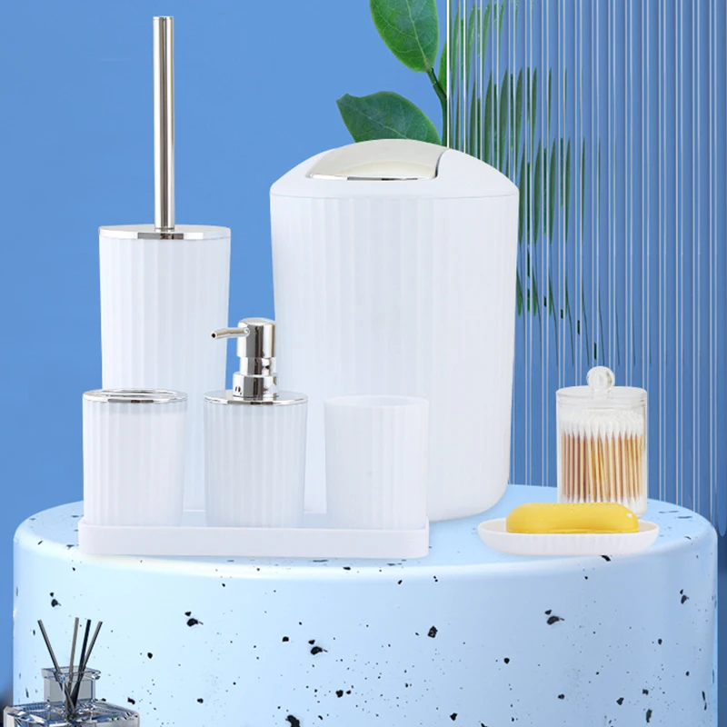 8 Pieces Bathroom Accessories Set with Trash Can Soap DispenserToothbrush HolderToothbrush Cup Soap Dish Toilet Brush