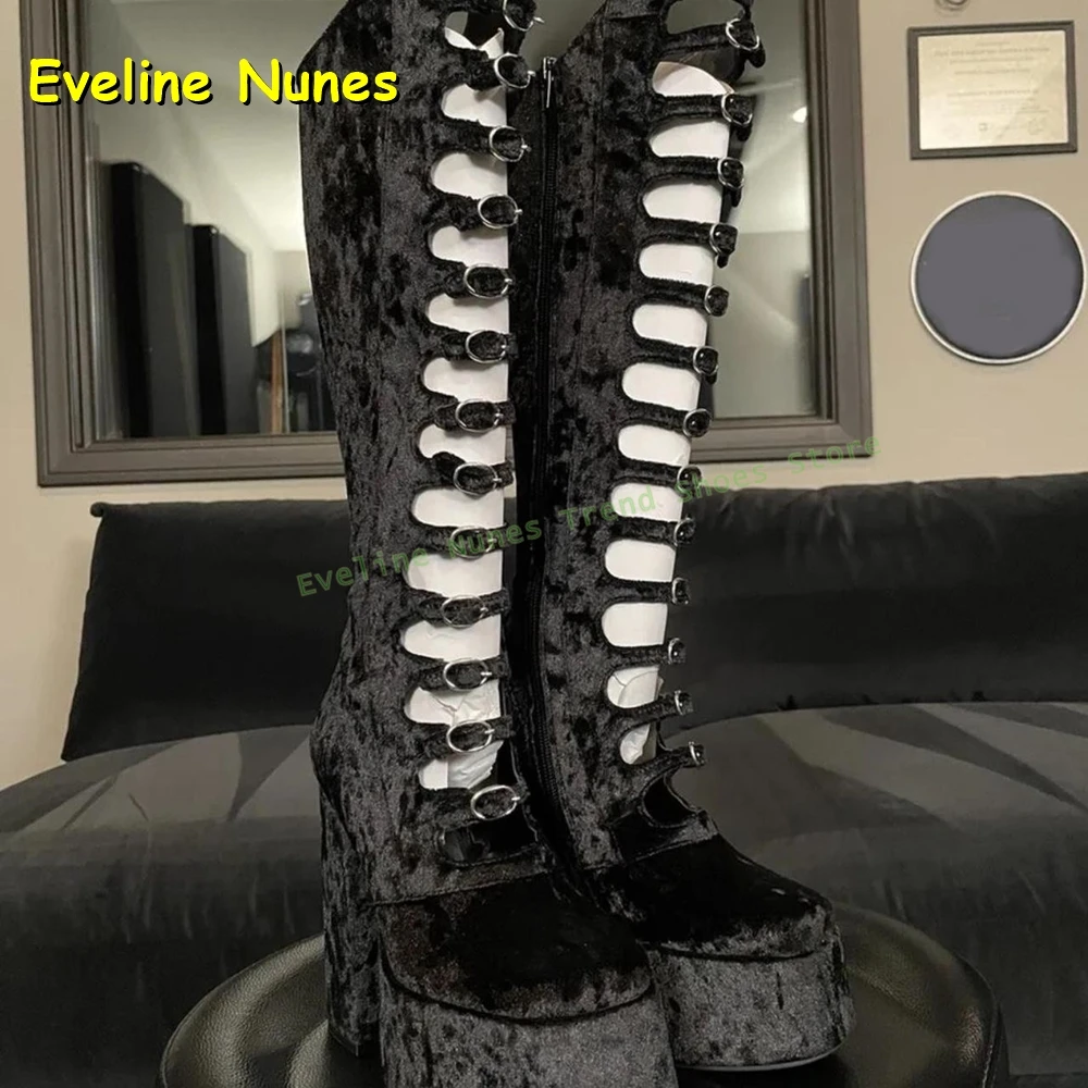 

Элегантные гладиаторы на платформе с фланелевой пряжкой и круглым носком, увеличивающие рост, застежка-молния, женские сапоги до колена Y2K в стиле Лолиты, платье 2026