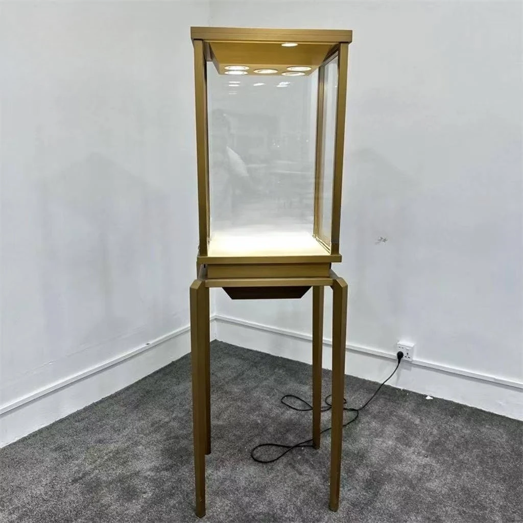 Custom stainless steel jewelry display cabinet glass luxury museum gold jade display cabinet