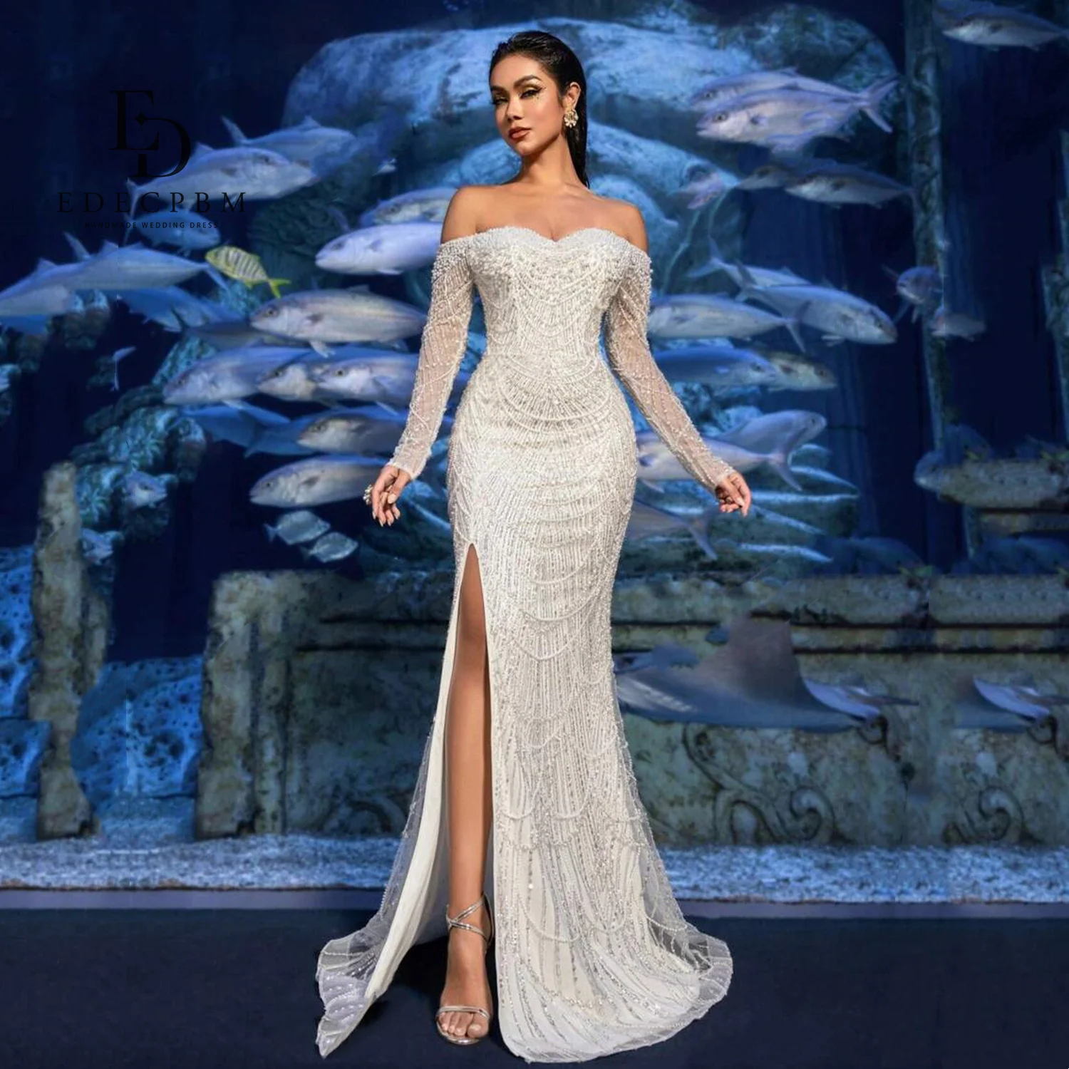 

EDECPBM Bead Evening Dresses Vestidos De Festa Mermaid Prom Dresses 2025 فساتين سهرة Women Evening Dress Customized Side Slit
