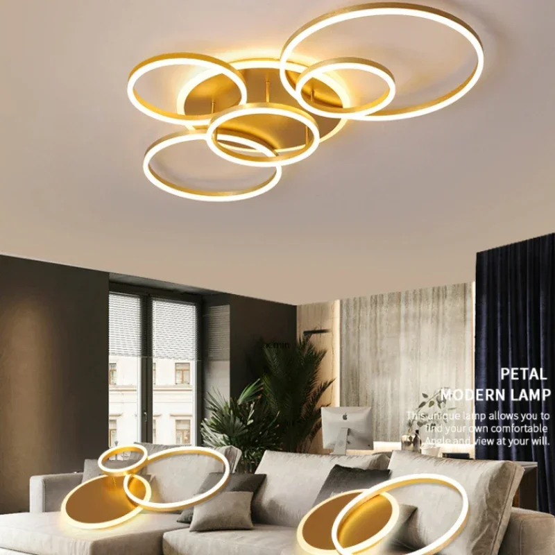 Plafonnier LED au design moderne, disponible en blanc et en jaune or, éclairage d'intérieur, luminaire décoratif de plafond, idéal pour un salon, un bureau ou un foyer