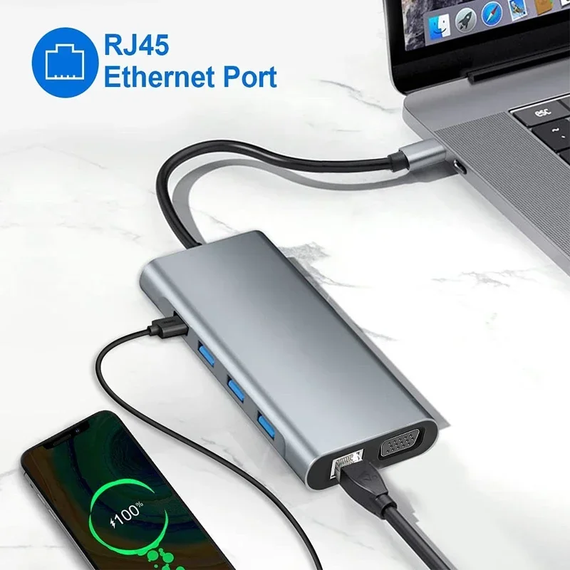 Imagem -06 - Adaptador de Energia Multiport para Macbook Laptop 11 em Hub Usb 3.0 Usb 3.0 4k Compatível com Hdmi Rj45 sd Leitor de Cartão tf pd Carregamento Rápido