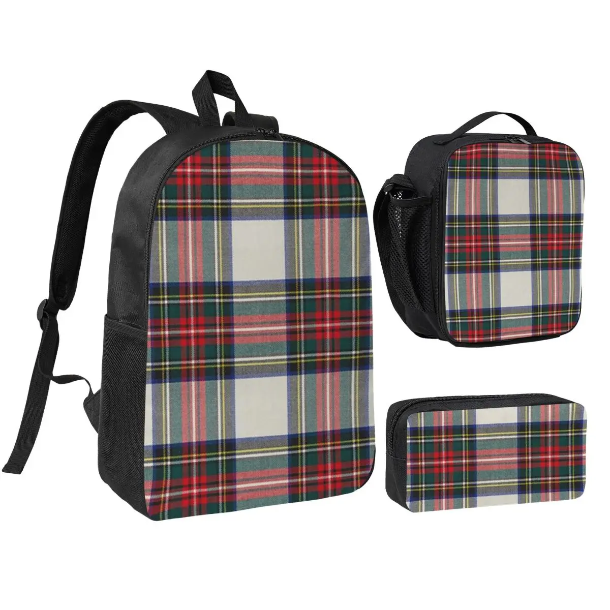Stewart Dress Scottish Tartan Backpack Boys Girls BookBag School Bag Computer Shoulder Bags 3ps Insulated Lunch Bag Pencil Case