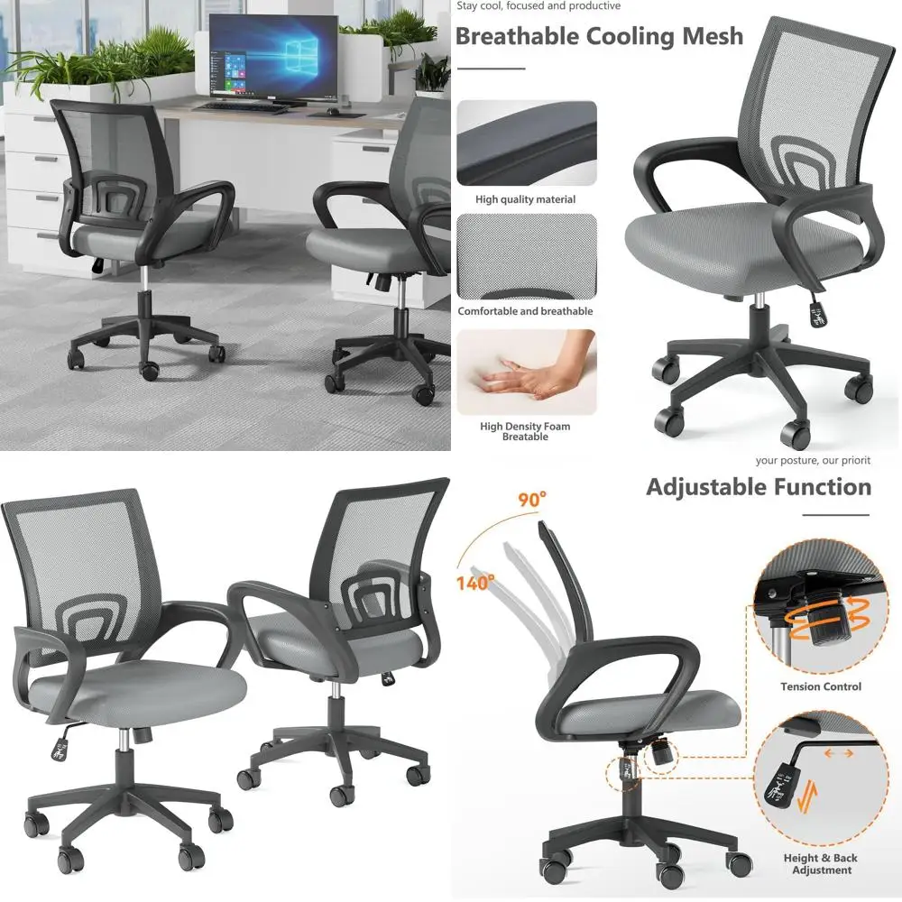 

Ergonomic Mid-Back Mesh Office Chair with Lumbar Support, Adjustable Swivel, Comfortable Armrests, Suitable for Work, Study, Gam