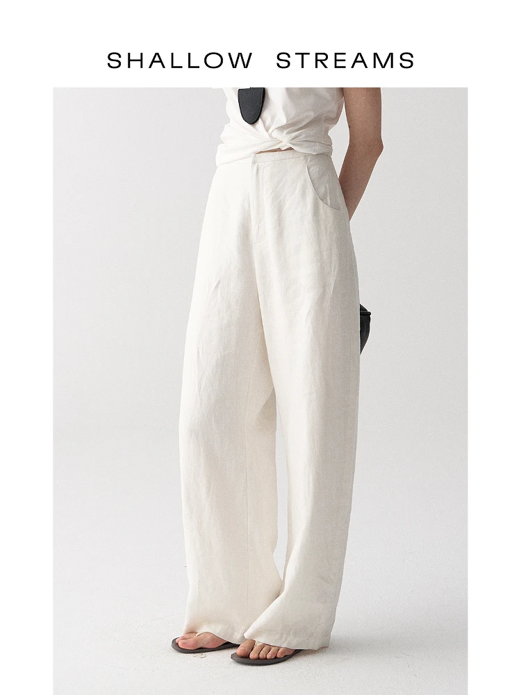 

Легкие дышащие льняные повседневные брюки свободного кроя с широкими штанинами и высокой талией на резинке, коллекция Лето 2025 от SLOW S...