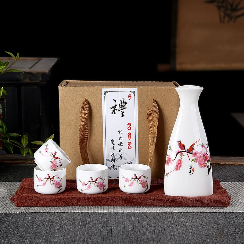 Japanese Style One Pot with Four Cups, Yaguang Ding Kiln Black Liquor Set Gift Box, Wine, Shochu Dispenser, Baijiu Cup