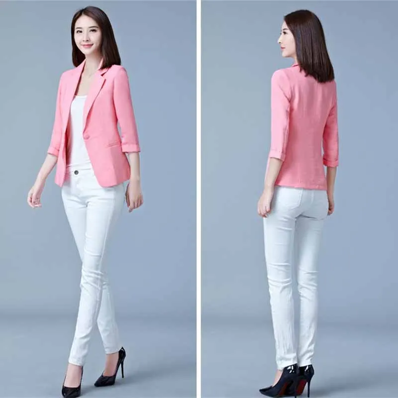 Women Blazers New Spring Summer Clothes Pink One Button Casual Short Jacket Ladies Office Suit Outerwear Female Tops S-5XL