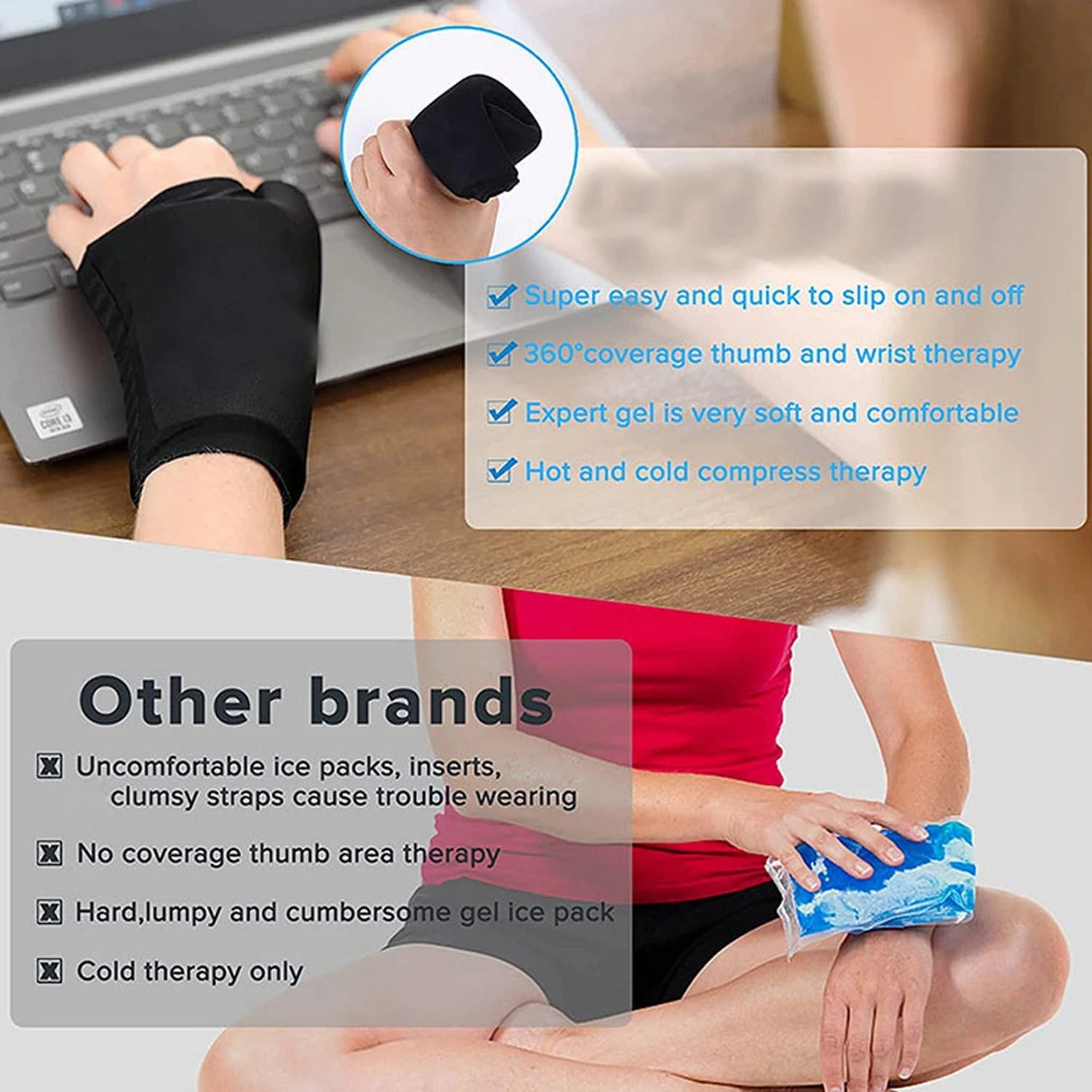 Wearable Thumb Wrist Ice Pack Hot Cold Compress Hand Finger Ice Pack for Hot & Cold Hand Therapy Massager Pain Relief Ice Glove