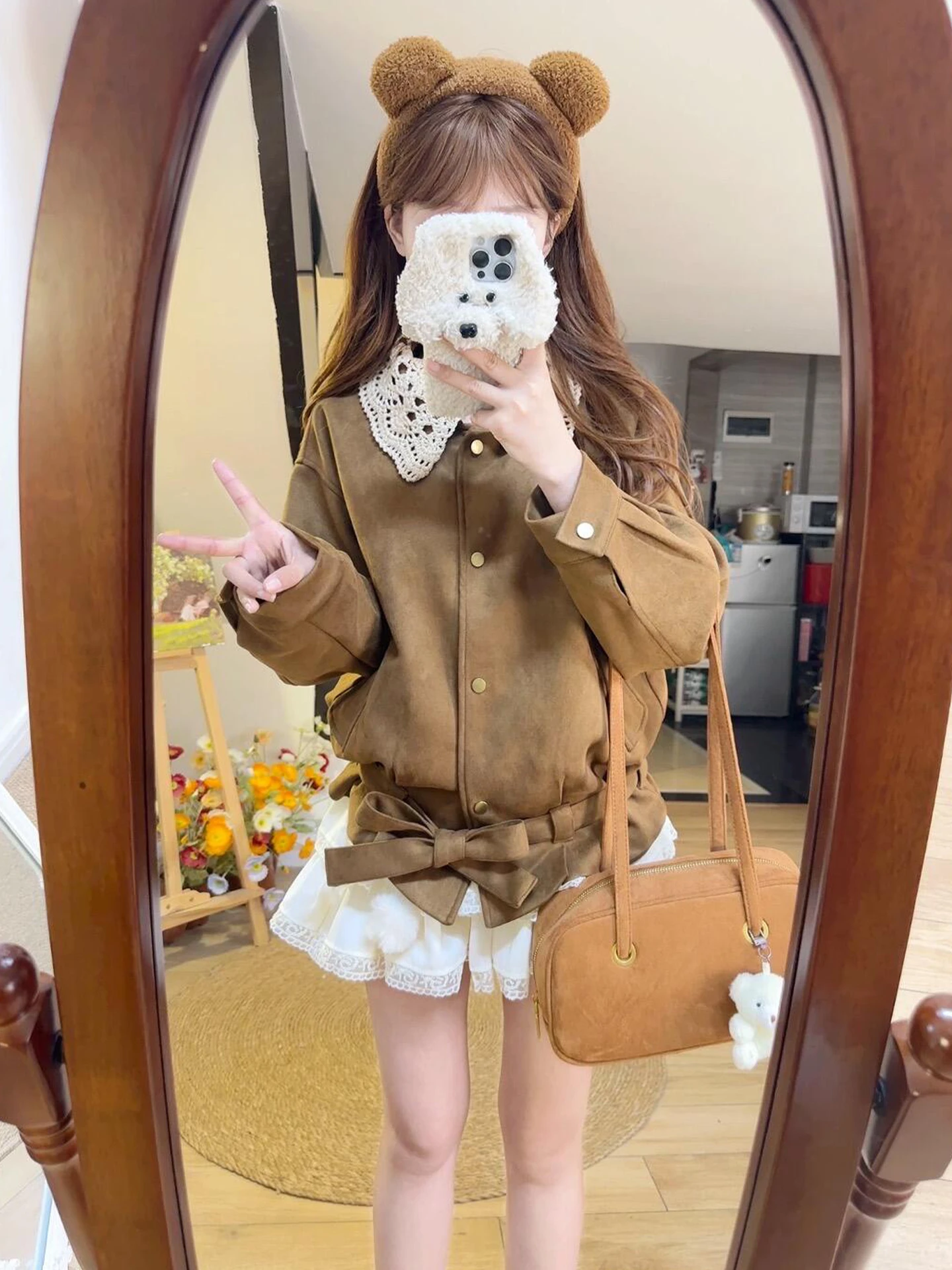 Ele Marrone Colletto Jaet Donna Autunno Inverno Faionable Coreano Sle Alta Quali Caldo ort Capispalla Top