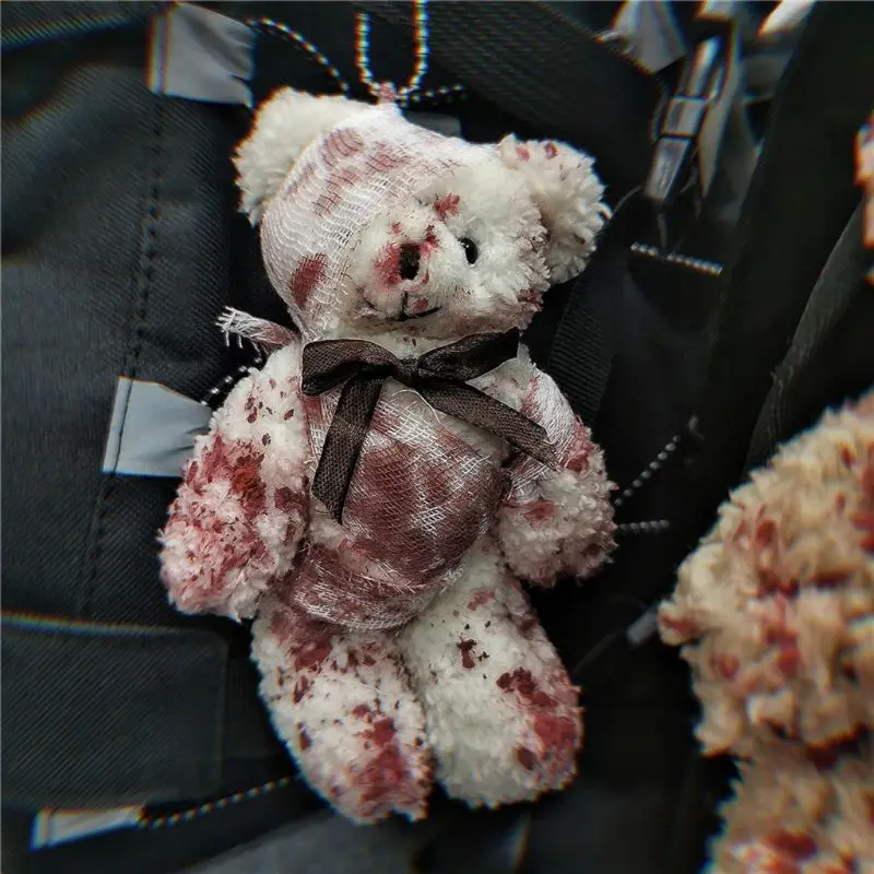 for Creative Injured Animal Bear for Doll Keychain Punk Bloody Plush Bear Pendant Keyring Cool Jewelry for Handbag Drop Shipping