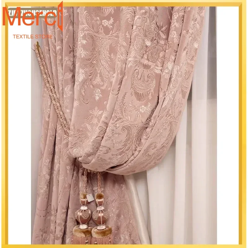 American Retro Luxury Embroidery Pink Velvet Curtains For Living Dining Room Bedroom High Window European High-end Customize