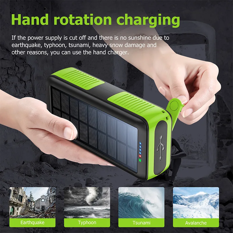 

Hand Crank Solar Power Bank 61200mAh Portable Fast Charger Powerbank for iPhone 16 Samsung Huawei Xiaomi External Spare Battery