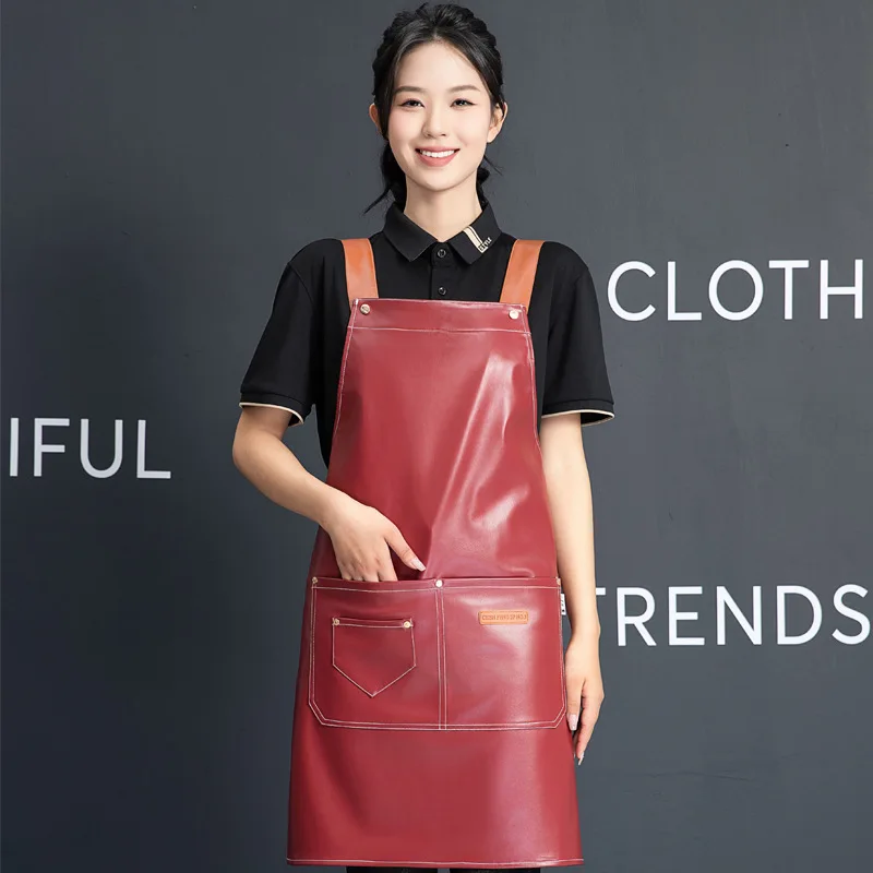 

Фартук из искусственной кожи с ремешком для библиотеки, студии, кафе, офицера, рабочий фартук, водонепроницаемый теплопередающий логотип с логотипом