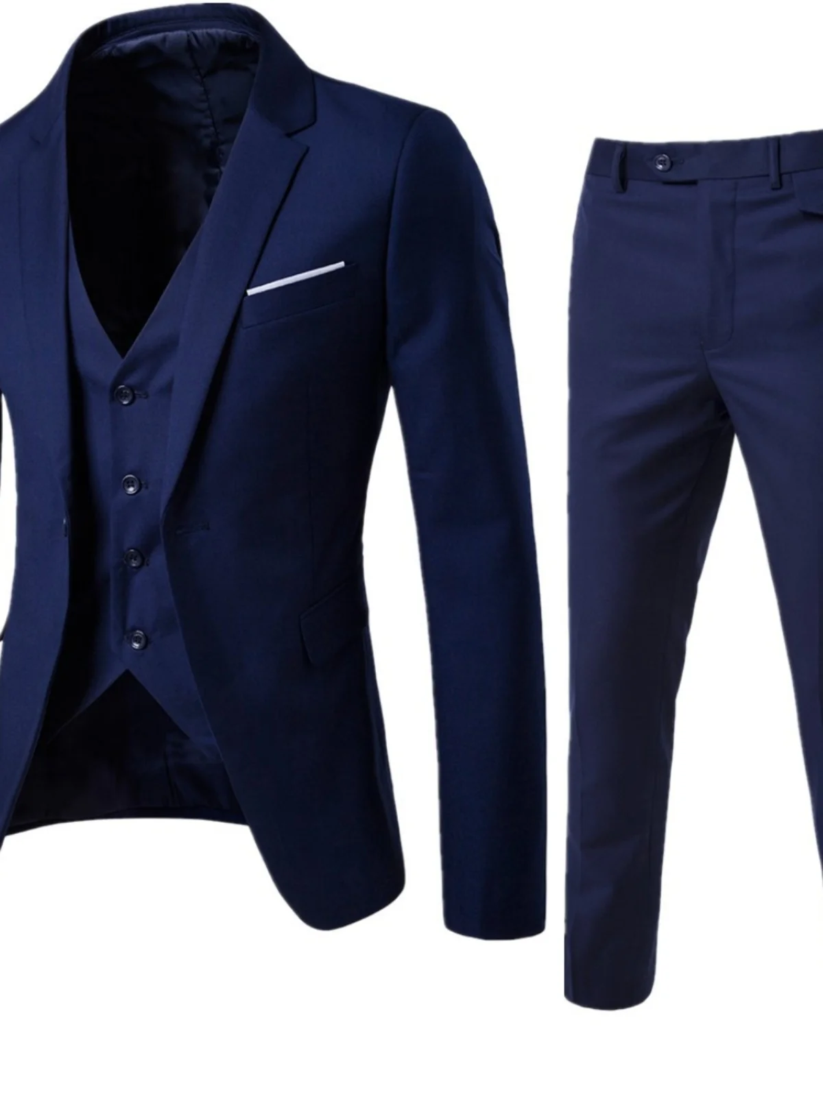 

Мужской повседневный костюм-тройка: модный городской стиль, длинный рукав, приталенный крой, с одним разрезом на спине