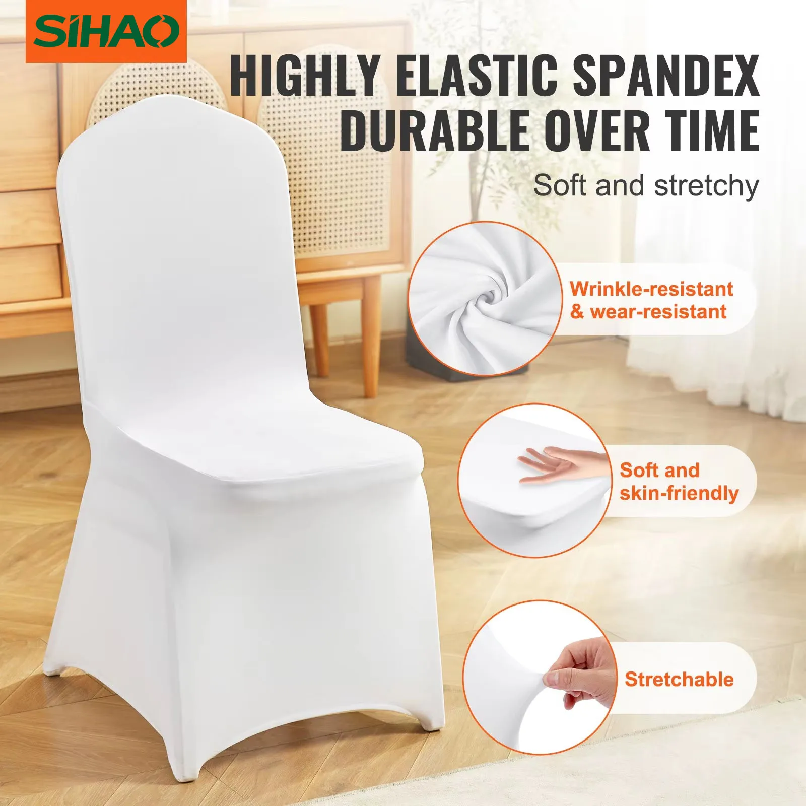 

30 Pcs White Folding Chair Covers - Elastic Stretch Universal Fit With Removable Skirt, Stain Resistant for Wedding & Banquet