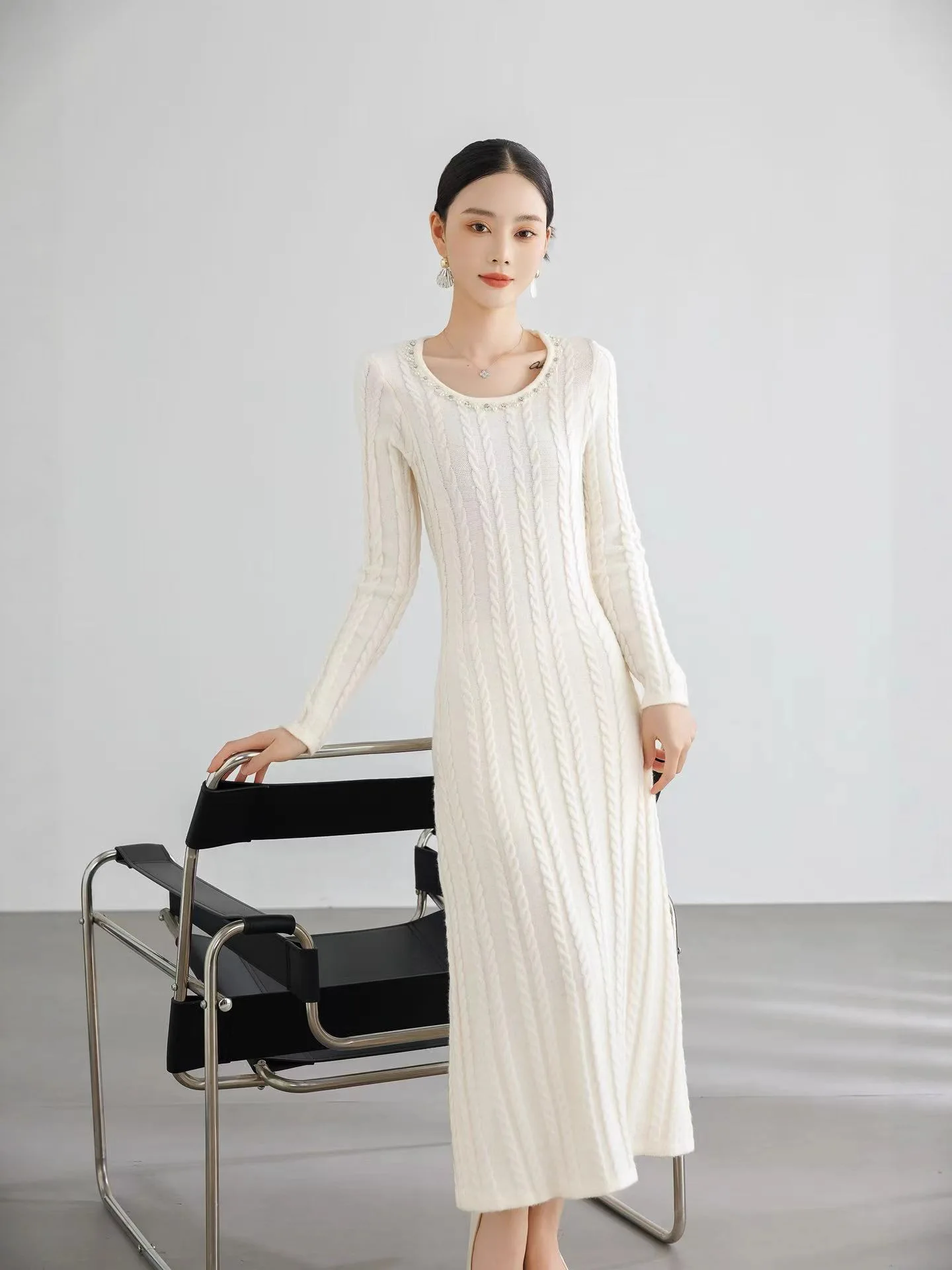 

Knee Length Pullovers For Woman Collar Sweaters Jumpers Women Fuzzy O-Neck Boxy Performance Hottie Streetwear Trendy Polka-Dot