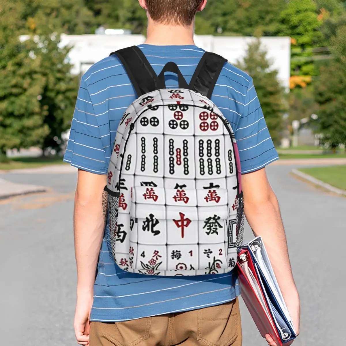 Mahjong Tile Pattern Backpack Student Boys Girls BookBag Men Women School Bag Computer Shoulder Bags