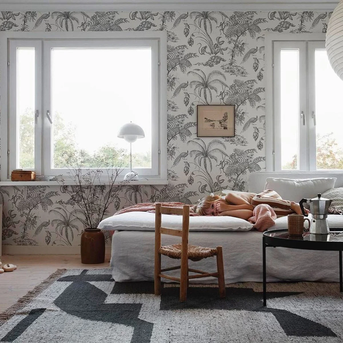 

Custom Ancient Tropical Animals monkey Peacoark Palm Wallpaper for living room Trees Forest Black White Wall paper art Stickers