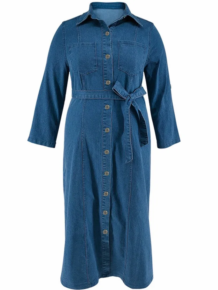 XL-5XL Plus Size Clothes Dresses Women Robes Summer Denim Loose Street Style Casual 3XL 4XL Duży rozmiar Midi Dress Oversized