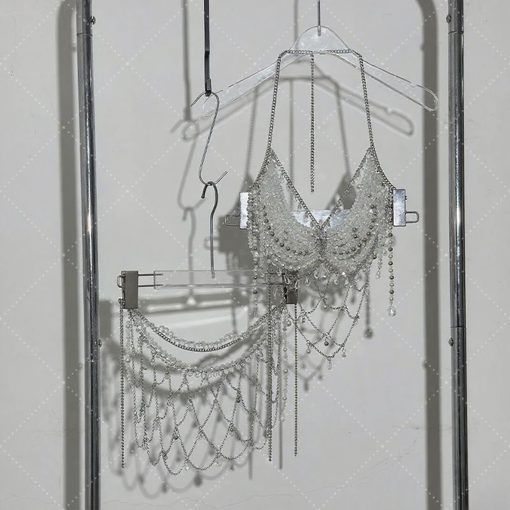 2025 neue schwere Industrie-Körperkette für Damen, sexy, vielseitiger Büsten-Trend, Perlen, hohler Unterwäsche-Rock