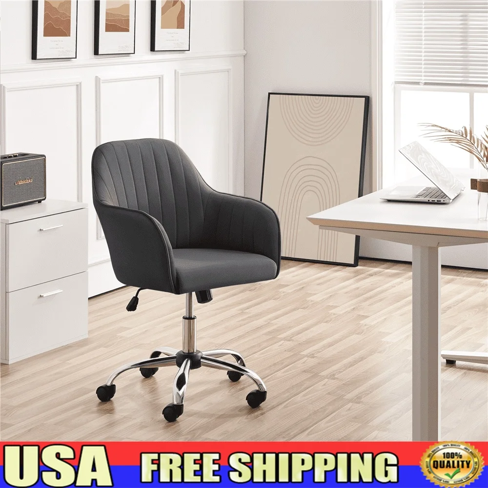 

Mid-Back Office Chair with Armrests Adjustable Height Swivel Desk Chair Velvet Upholstered Comfortable Task Chair Home Office