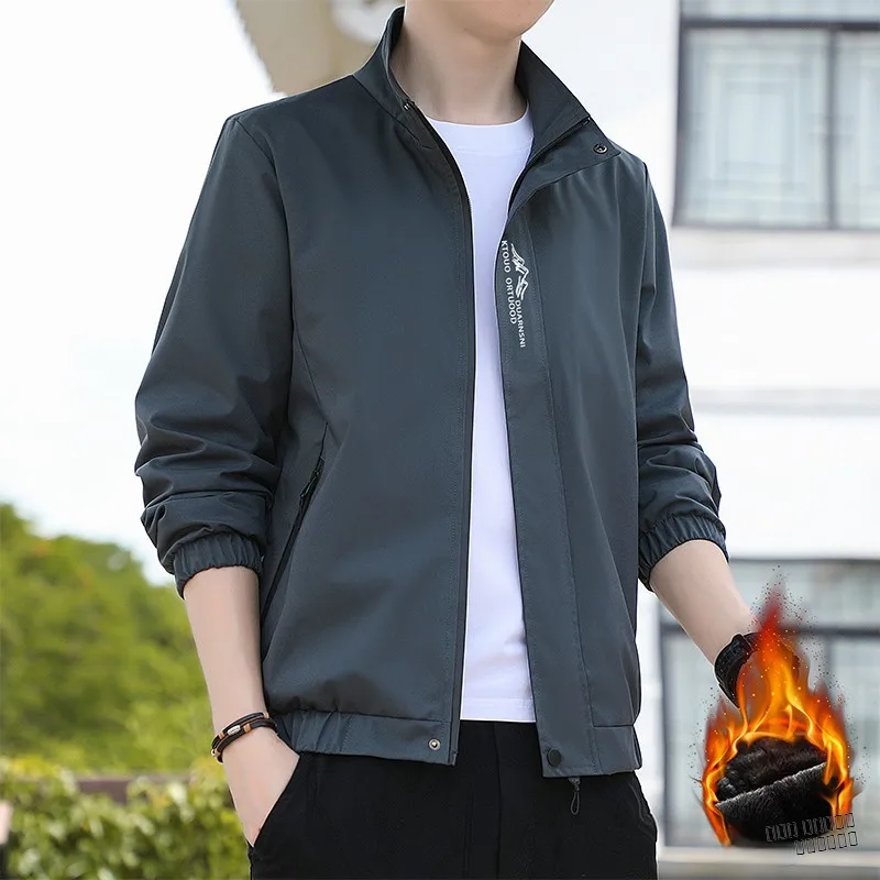 

2025 New Men's Fce Lined Casual Jaet Windproof Stand Collar Spring Autumn Winter Coat Faion Urban Sle Long Sve Zi...