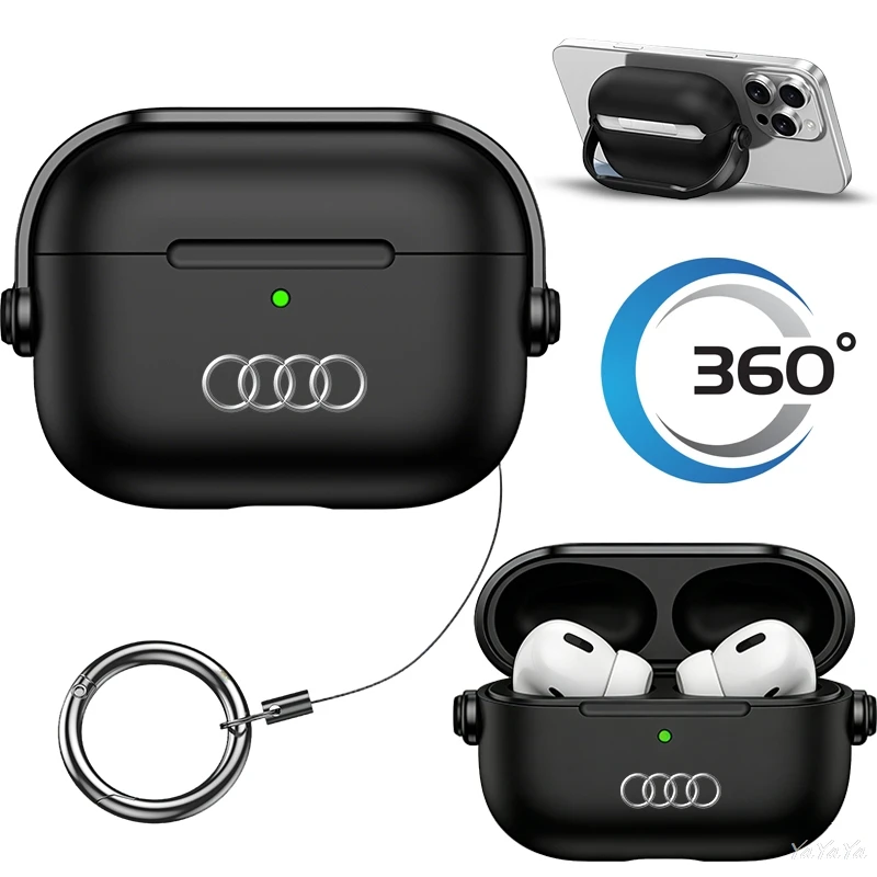 For AirPods 1/2/3/4 Bluetooth Earphone Case Protection Shell 360° Rotating Bracket For Audi Sline A3 A4 A5 A6 Q5 Q7 RS Sticker view 2