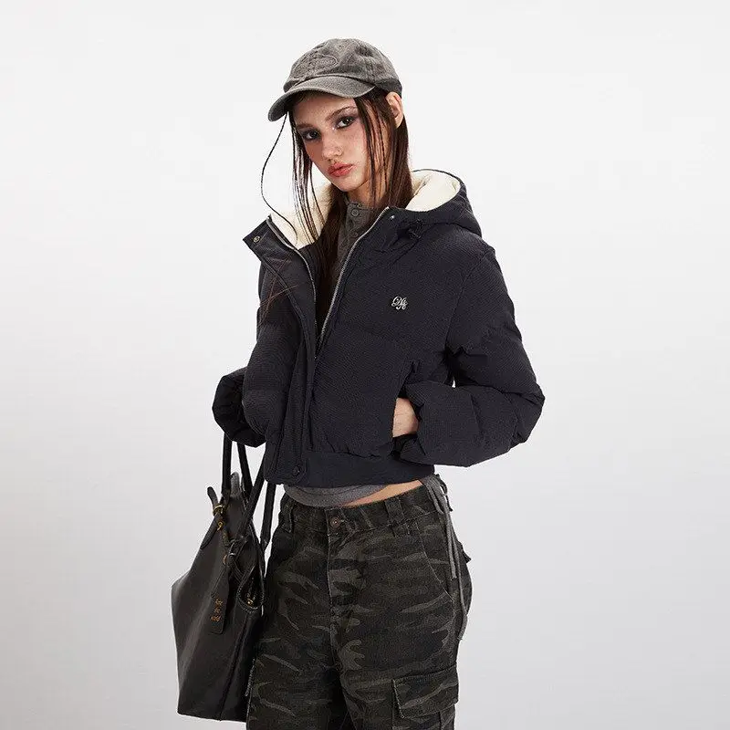 معطف HeyHenry الجديد للشتاء من القطن Theened Jaet للسيدات بقلنسوة النسخة الكورية معطف من القطن بلون نقي وسحاب للتنقل