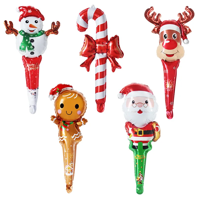 50pcs Christmas Party Balloons Santa Claus Strike Stick Ballon Snowman Candy Cane Happy New Year Merry Christmas Decoration