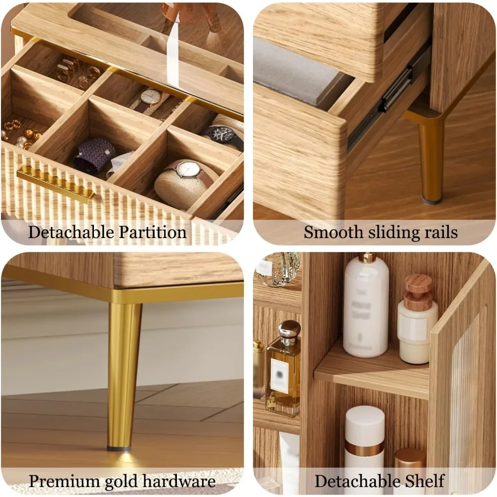 Meja Rias Modern Besar 47,24" dengan Cermin dan Lampu, Meja Rias dengan Cermin Berlampu HD 29,53", Meja Rias Rias