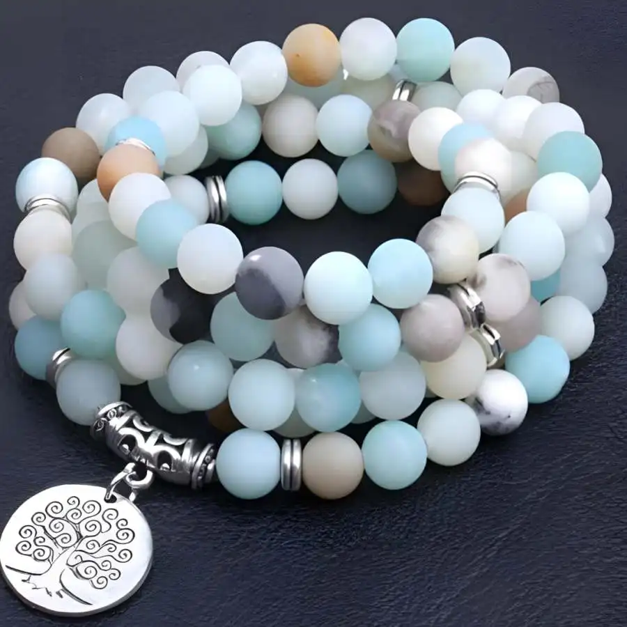 

Браслет-мала из амазонита 8 мм, 108 бусин, для женщин, для молитв, для медитации, мужской, для чакр, эластичный, буддийский, чаплет, бусины для зазен-медитации