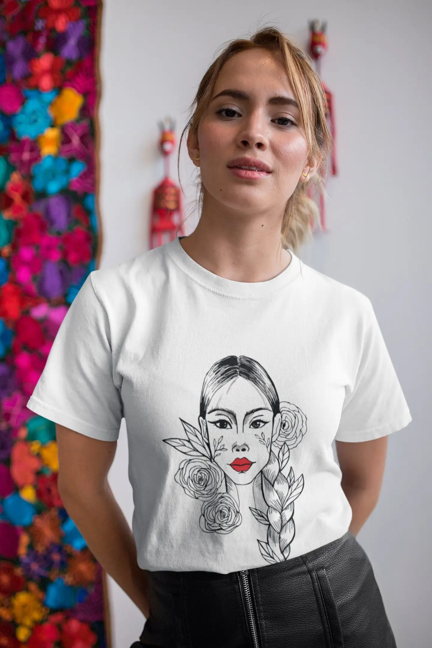 Organic Cotton Girl With Brades T Shirt Gift Unisex Vegan Eco Friendly