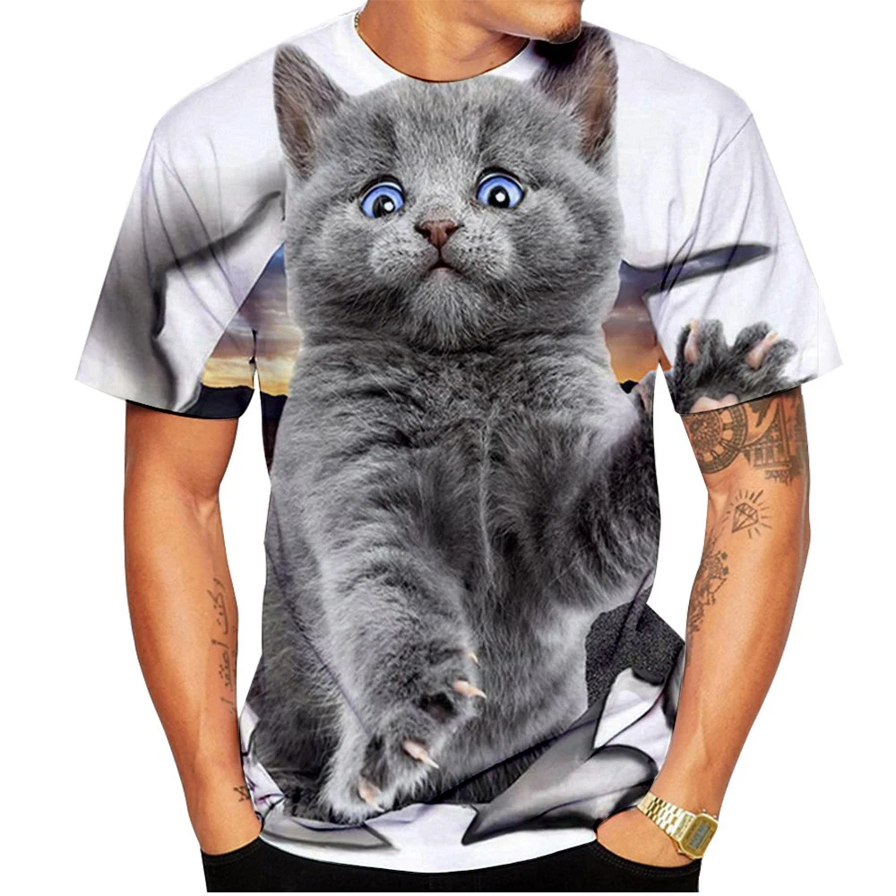 

3D Cat Print Cool T-shirt Men's Fashion Casual Short Sleeve T-shirt