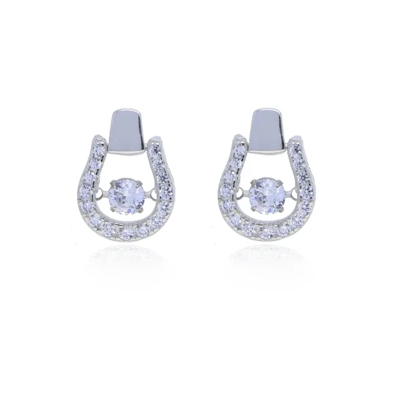 Minimal Delicate 925 Sterling Silver Horseshoe U Shape Bling Cubiz Zircon Paved Stud Earrings for Women Cute Earrings Jewelry