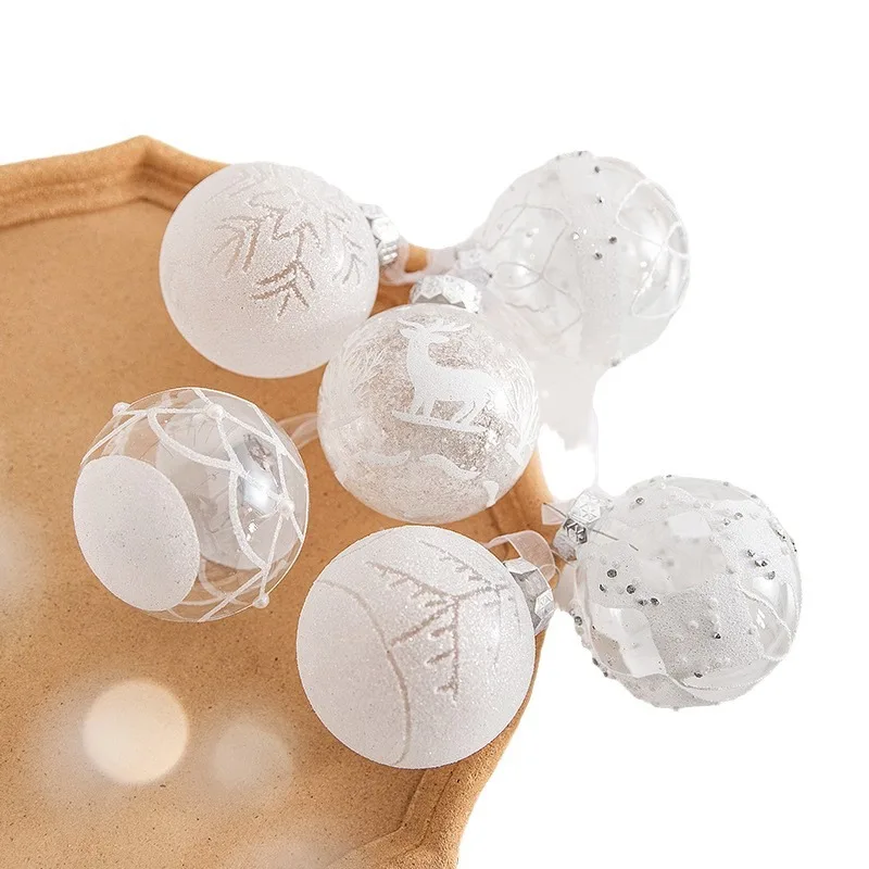 White Snow Transparent Plastic Christmas Ball Ornament Set Painting Ball Xmas Tree Hanging Decor New Year Party Supplies 2024