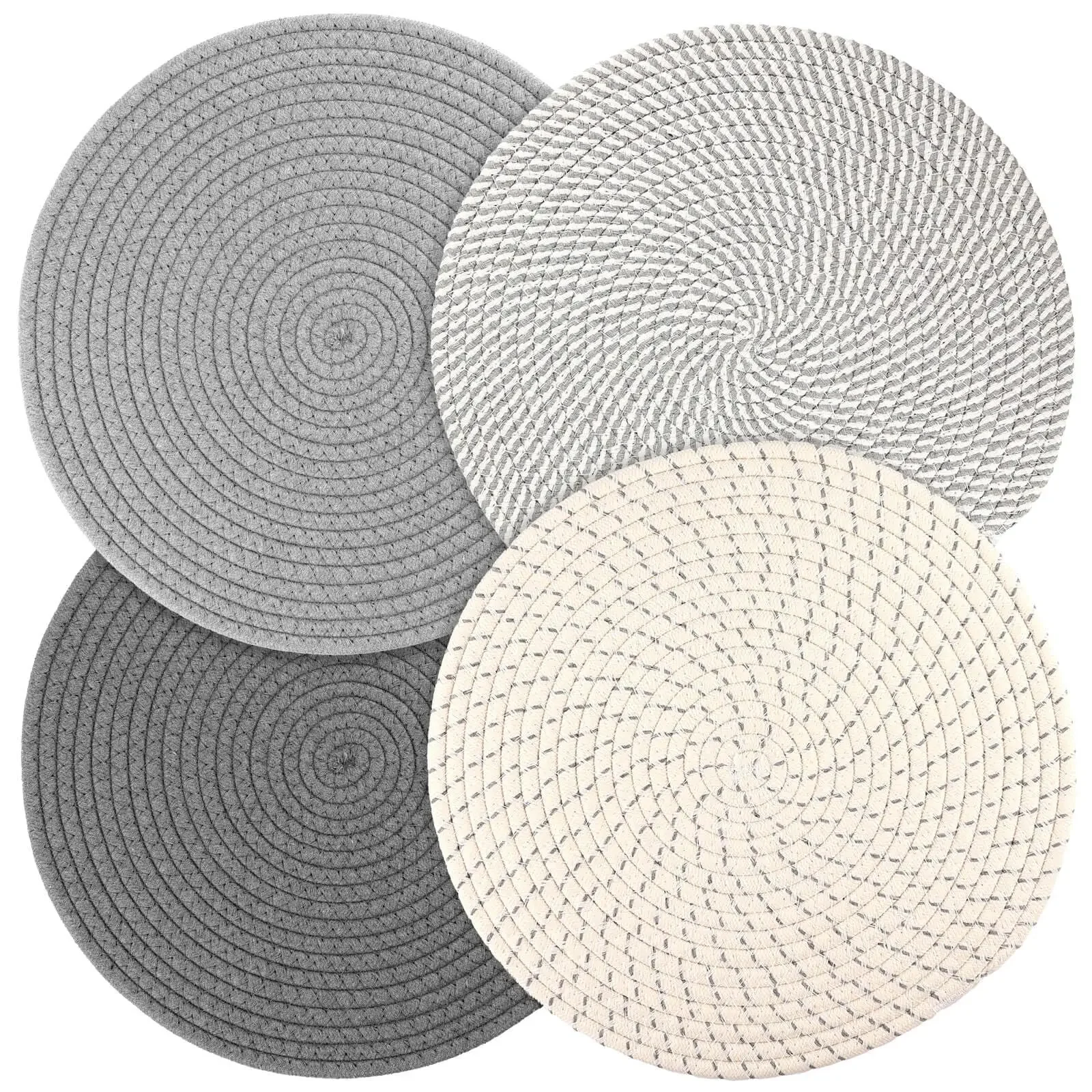 Round woven place mat 4 kinds set, kitchen table place mat for dining table, bohemian table decoration,