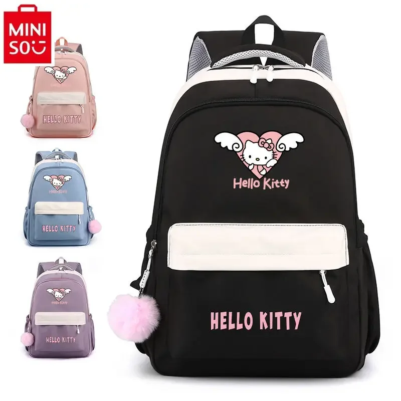 MINISO Hello Kitty cartoon printed girls' backpack, simple and casual, large capacity, lightweight children's backpack