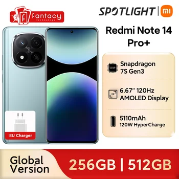 Redmi Note 14 Pro + 5G 스마트폰, 월드 프리미어 글로벌 버전, 스냅드래곤 7s Gen 3 200MP 후면 카메라, 120W 하이퍼차지 IP68