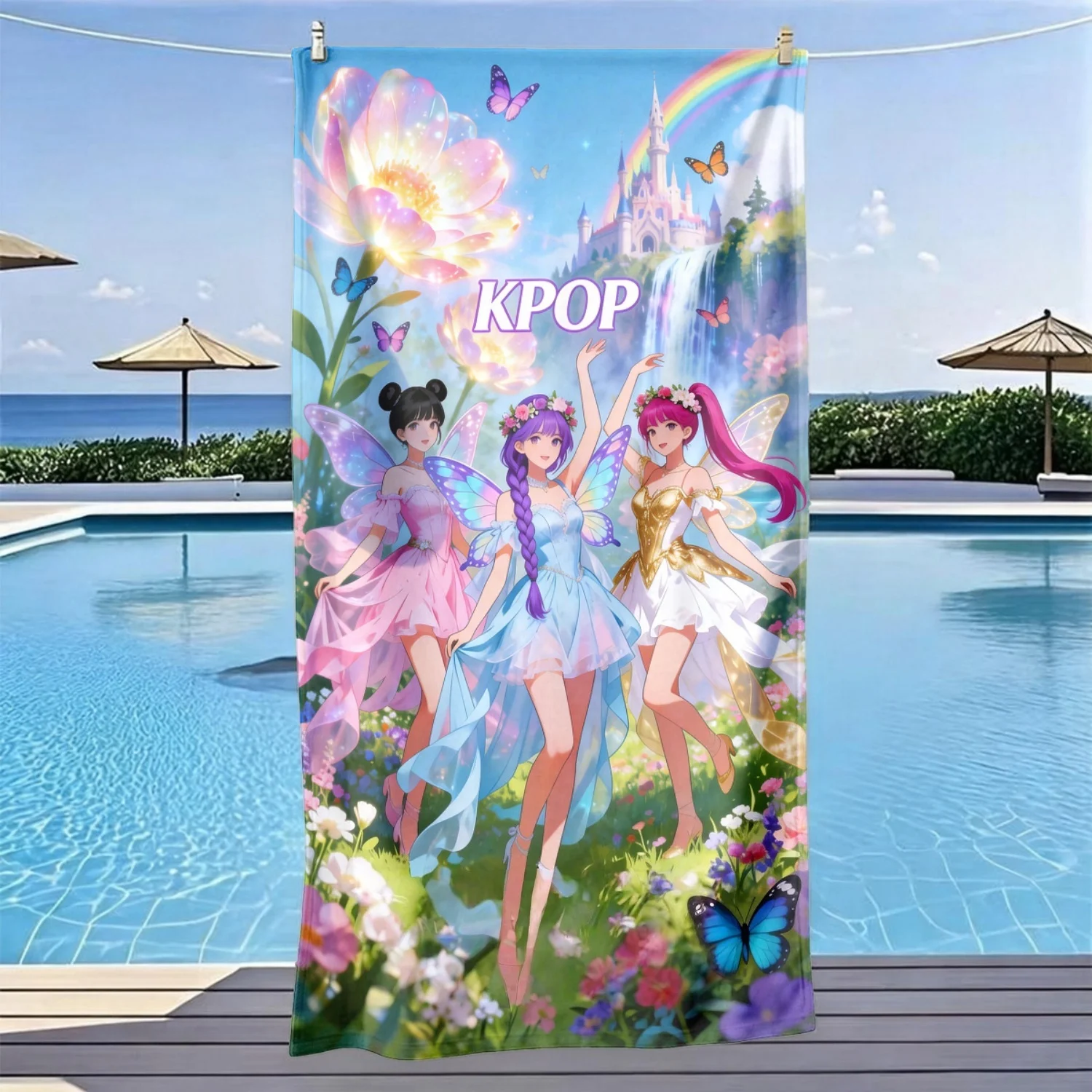 KPOP Flower Fairy Castle Themed Beach Towel,Quick-drying,Ultra-soft,Multi-purpose for Yoga,Travel,The Best Choice for Beach