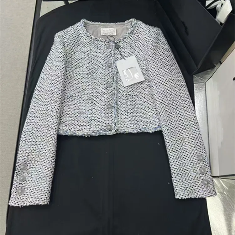 Customization European women's fashion 2026 spring new styles Long-sleeved sequined tweed coat five-pocket pants long pants set