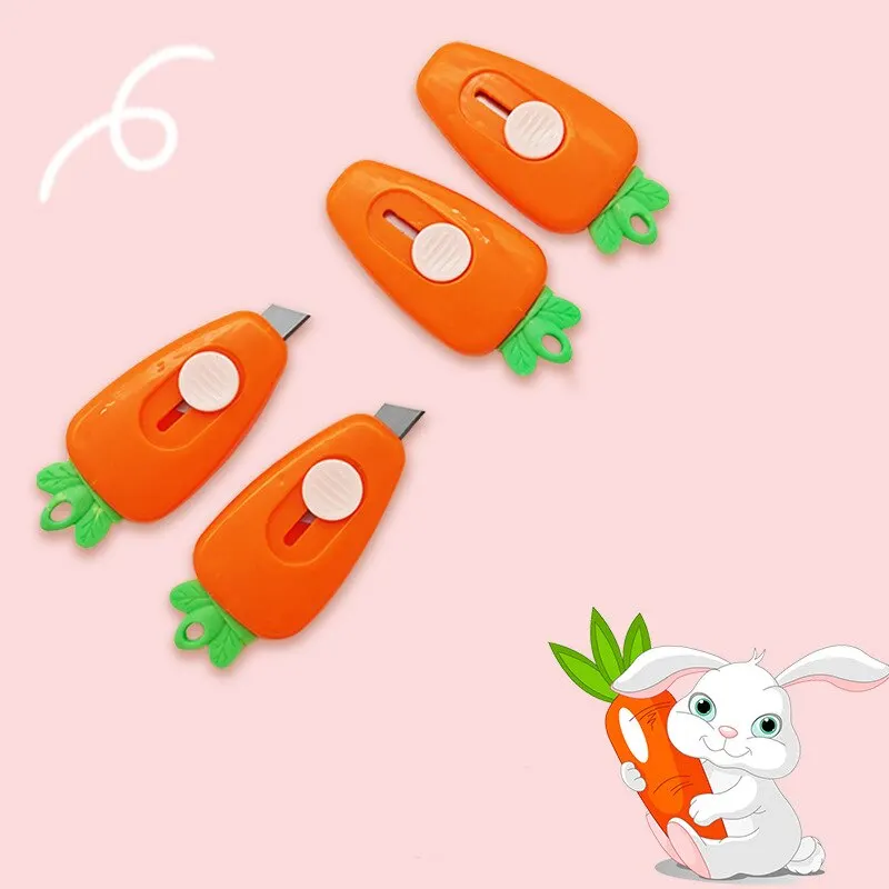 Cute Carrot Pocket Utility Knife Express Box Paper Cutter Art Craft Wrapping Opener with Keychain Hole Office School Stationery